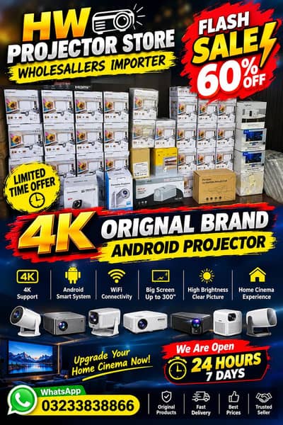 MULIYMEDIA PROJECTOR 4K FULL HD ANDROID PROJECTOR LED PROJECTOR  SALE