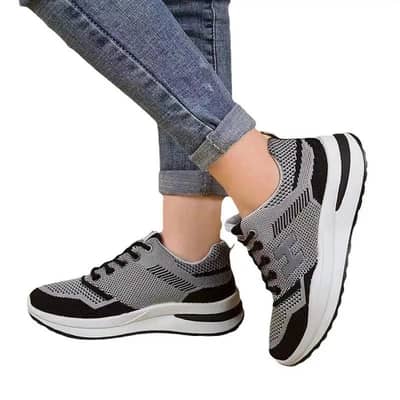 Title: Women’s Stylish Sports Shoes – Black & Grey Running Sneakers