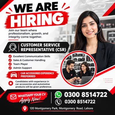 CSR Job OFFER Only For Lahore Candidates