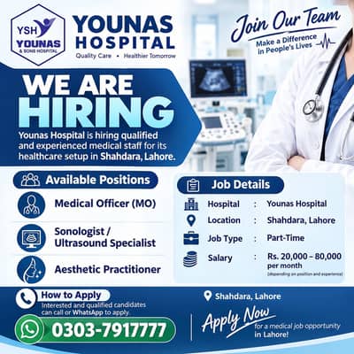 Medical Officer , Sonologist & Aesthatic Practitioner Required_Younas