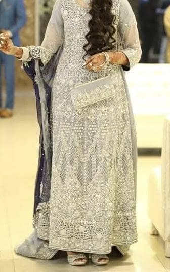 Silver and Navy blue maxi wedding bridal dress