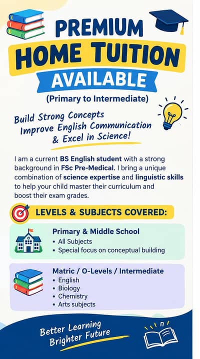 BS English Tutor - GOR-1 Shadman - English, Biology, Science - 6-10pm