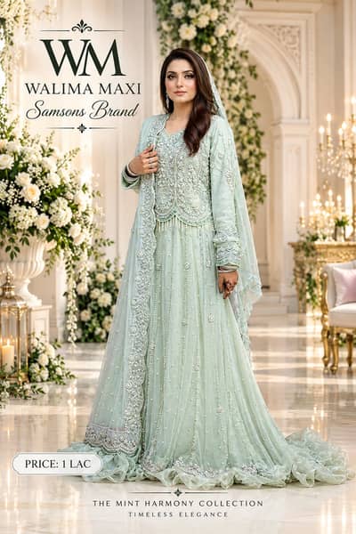 Walima Maxi | Samson Brand | Mint Green Bridal Dress |Heavy Party Wear