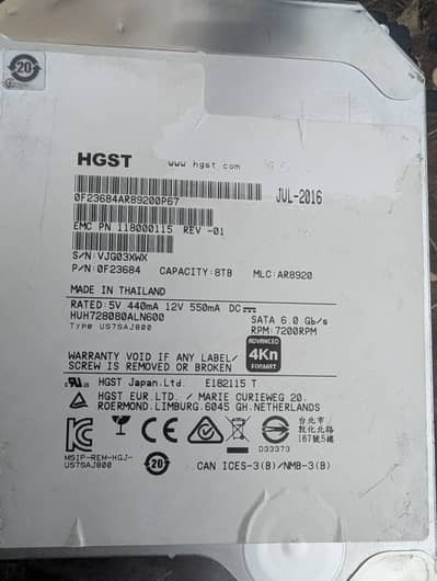 HGST 8TB 3.5 hard disk with 100% original picture attached