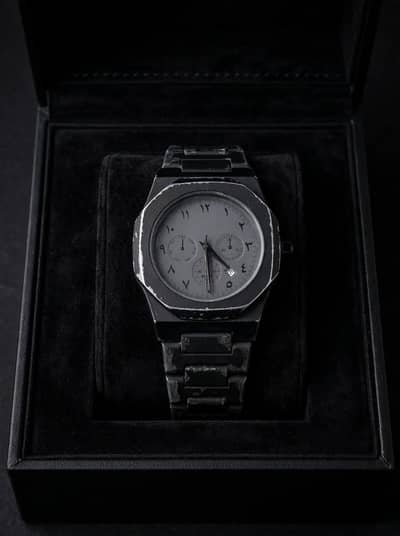 AURA Black Arabic Dial Watch - Second Hand Working Condition With Date