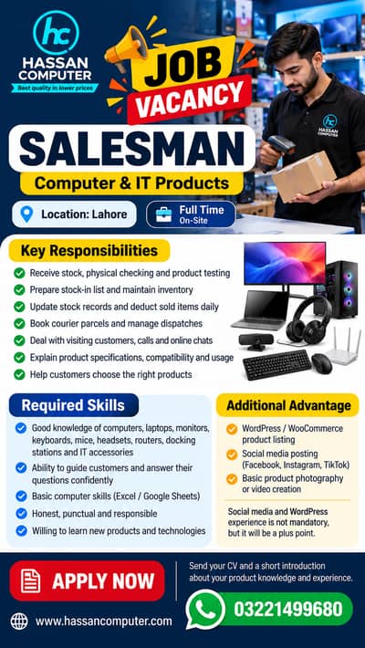 Salesman Required/Computer & IT Products Sales Executive (Experienced)