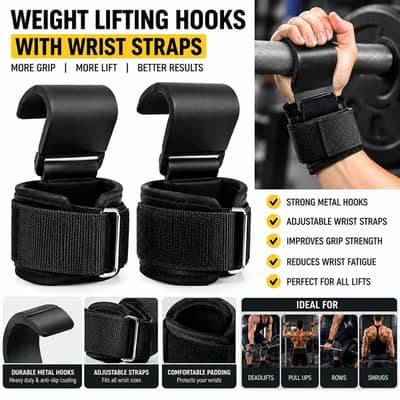 Weight Lifting Hooks with Wrist Straps for Gym