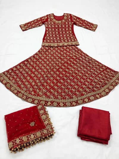 Red Bridal dress heavy Golden zari 3 piece