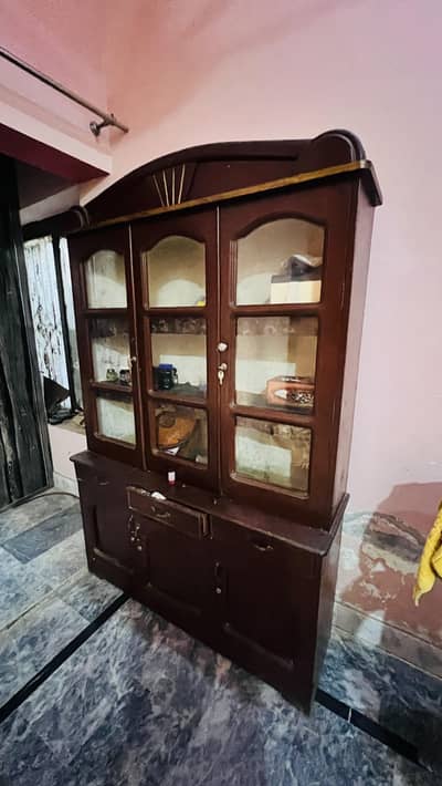 wooden crockery cabinet for sale 3 door with glass