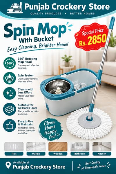 Spin Mop with Bucket | Easy Floor Cleaning | Home & Kitchen