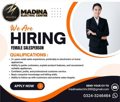 We are Hiring female Salesperson