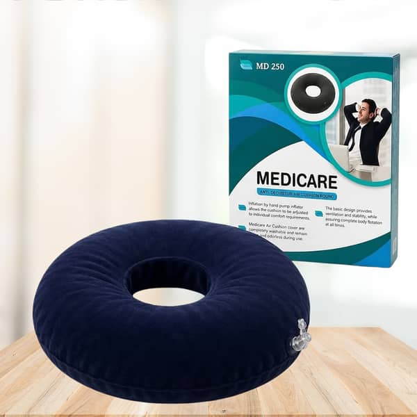 Medicare MD250 Anti-Decubitus Air Cushion Round | Ring Seat Cushion for Bed Sore & Tailbone Pain Relief with Pump