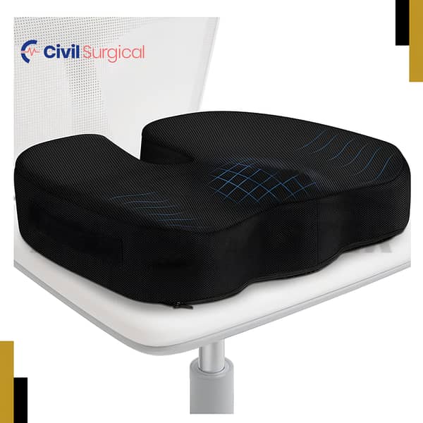 Orthopedic Memory Foam U-Shaped Coccyx Seat Cushion – Ergonomic Tailbone & Sciatica Pain Relief Pillow for Car & Office (Black)