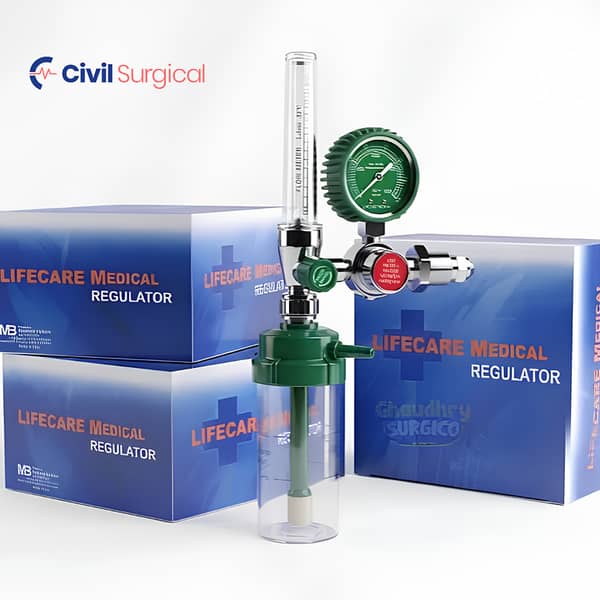 LifeCare Oxygen Cylinder Regulator Complete Set – Medical Oxygen Flow Meter with Humidifier & Nasal Cannula