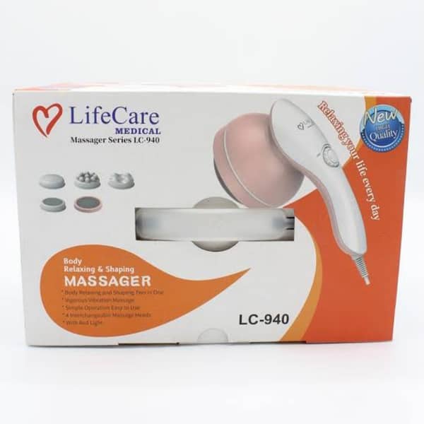 LifeCare Handheld Electric Massager LC-940 with 4 Heads for Body Relaxation and Slimming