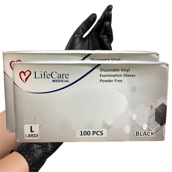 Life Care Black Examination Gloves – Standard Size, 50 Pairs / 100 Pieces
