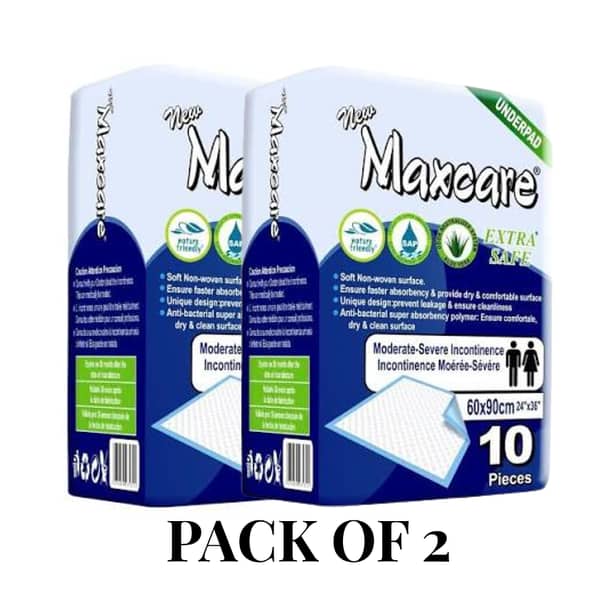 MaxCare Dignity Underpads / Disposable Sheets (Pack of 20 Total – 2 Packs of 10) | 60 cm x 90 cm