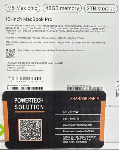 Apple MacBook Pro 16" M5 Max 18Core CPU 40Core GPU 48GB 02TB MGEE4