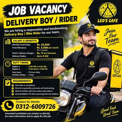 Delivery Boy Required / Riders Required / Rider Jobs / Jobs