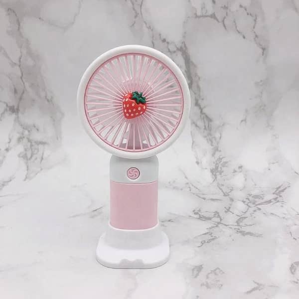 Mini Portable Handheld USB Fan with Desktop Stand – Fruit & Flower Design, Quiet 2-in-1 Pocket Fan