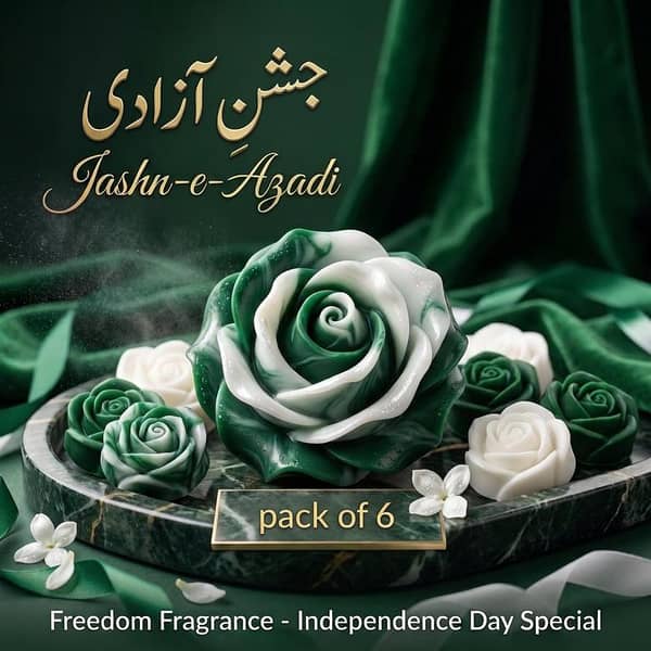 Jashn-e-Azadi Green & White Rose Decor Set (Pack of 6) for 14th August Independence Day