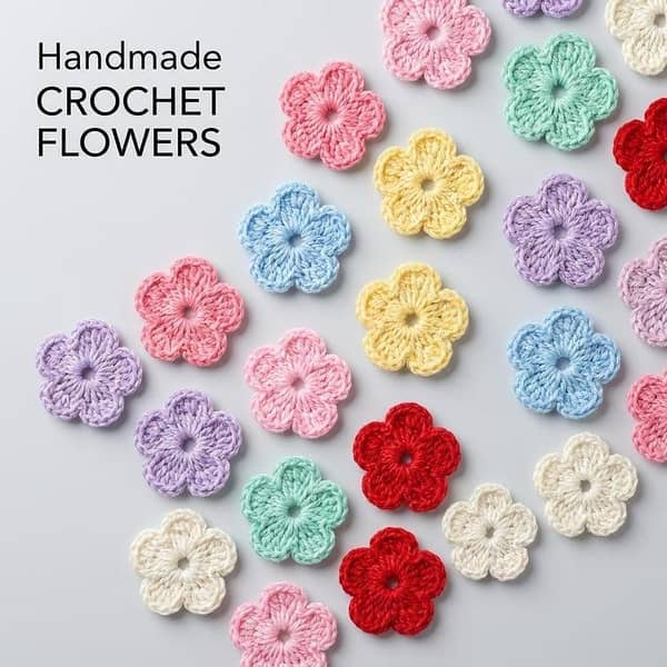 Pack of 10 Multicolor Handmade Crochet Flowers – Mini Floral Appliques for Dress Design, Frocks, Scrapbooking & Sewing