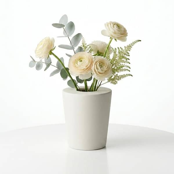 Modern Minimalist Flower Vase – Matte White Pot for Table Top, Living Room & Home Office Decor (Guldasta)