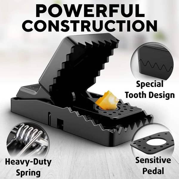 Heavy Duty Big Size Mouse Trap & Reusable Plastic Rat Catcher | Strong Stainless-Steel Spring Mice Trap | Safe & Sanitary Indoor Rodent Control Killer for Home, Kitchen & Warehouse