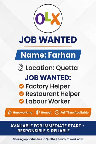 restaurant Helper / Labour Available in Quetta