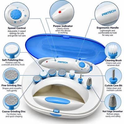 PRITECH Electric Manicure & Pedicure Nail Care Kit with Accessories