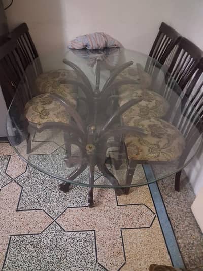 6 Seater Dining Table with Glass Top - Excellent Condition