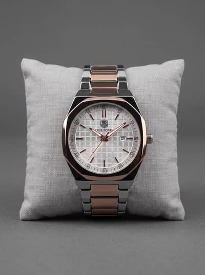 True Forth Two-Tone Rose Gold & Silver Grid-Dial Quartz Watch (Needs B