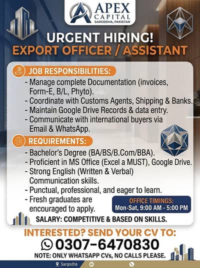 Assistant Import & Export Officer Required