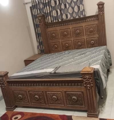 King Size Bedroom Set for Sale | Bed with Mattress, 2 Side Tables