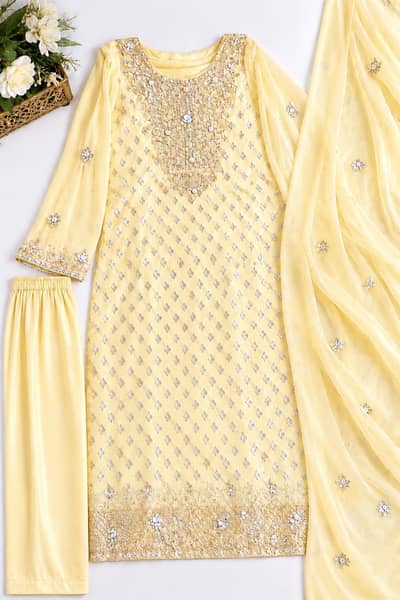 silk_look wedding dress with pearl & sequin work