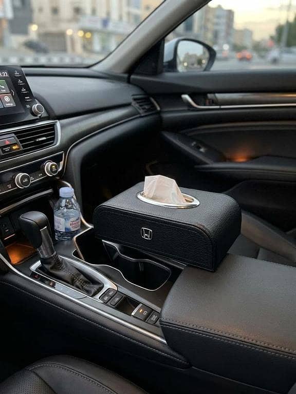 "Premium Leather Car Tissue Box Holder with Honda Logo - Auto Interior Accessory"