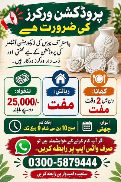 Production staff required Male for making decoration items