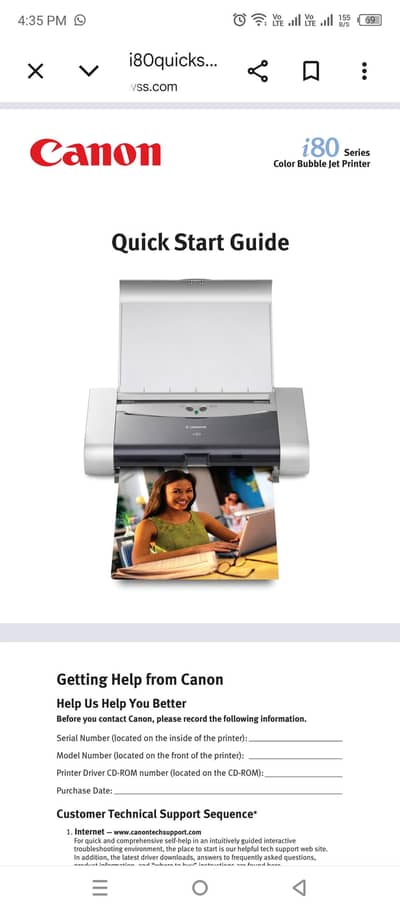 Canon i80 Inkjet Printer Four Color