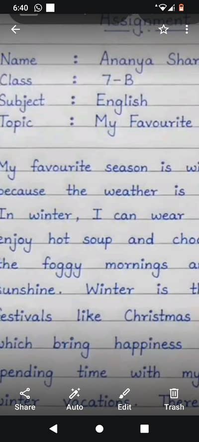 Handwritten Assignments Service - Neat Writing - For Girls