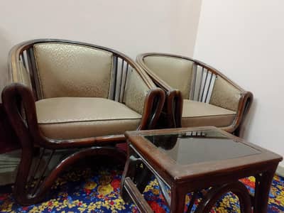 Complete Wooden Sofa Set with Glass Tables – Living Room