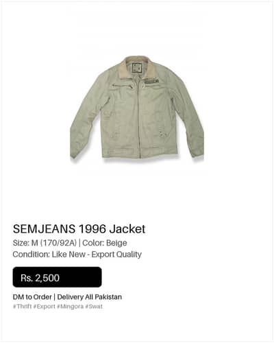 SEMJEANS 1996 Vintage Jacket - Size M - Beige - Like New Export