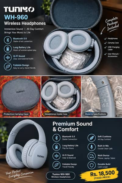 Tuniyo HeadPhones Single Charge 60+ Hours of Backup Wired/Bluetooth