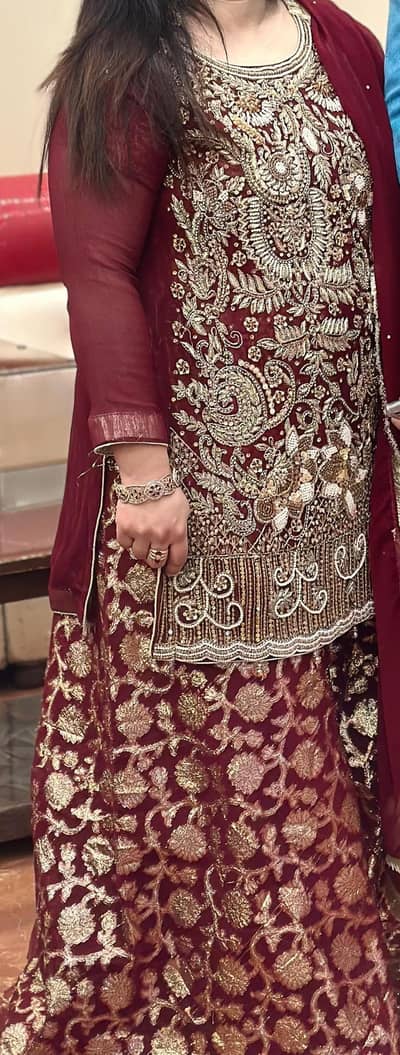 Complete 3 pc dress with heavy handwork kora and jewelry work shirt