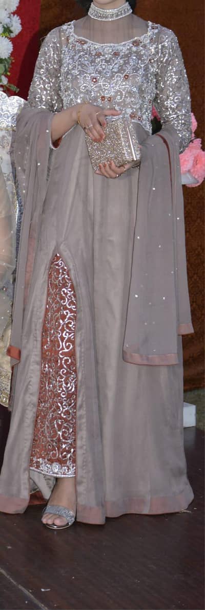 Elegant Grey Western-Style Maxi with Heavy Embroidery