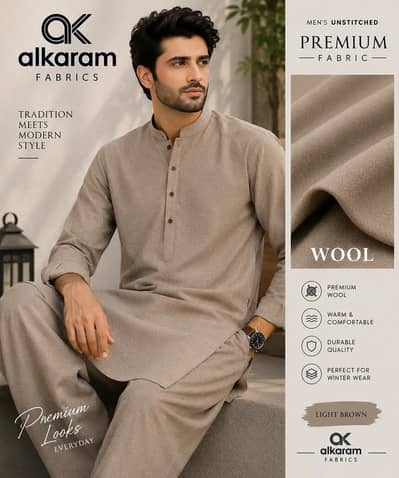 Men’s Unstitched Wool Plain Suit