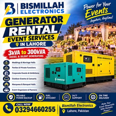 Generator Rental for Event Services / Generator for Events, Wedding