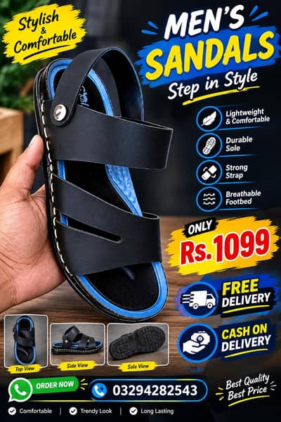 Men's Black Synthetic leather Sandals Size 6-11