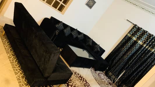 L shaped sofa with table and sofa cum bed 03271069044