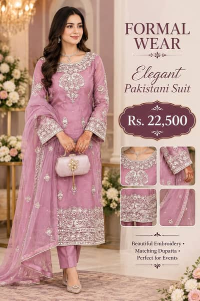 Elegant pink formal dress for women| Heavy silver Embroidery &dupatta