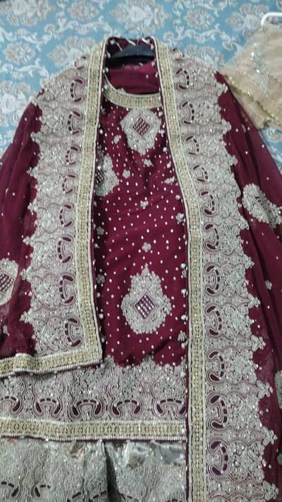 Bridal Farshi Suit Mehroon And Fone